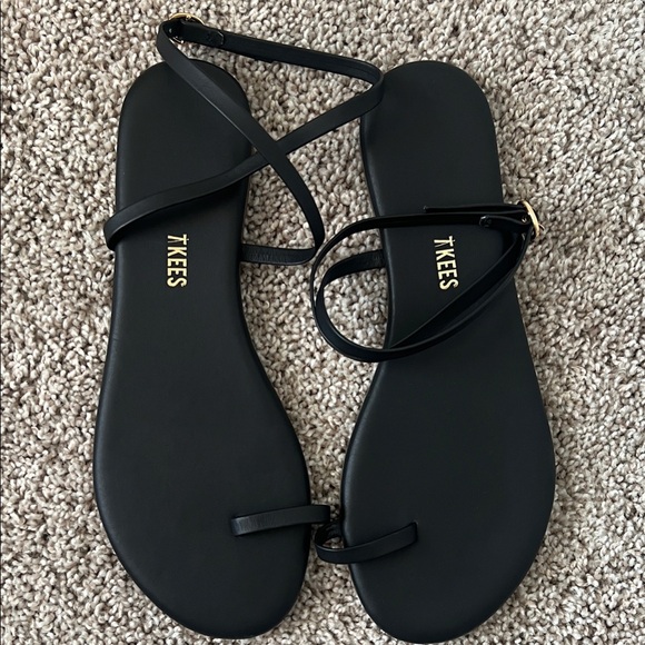 Tkees Black Leather Phoebe Strappy Sandals Size 9 - Picture 1 of 3